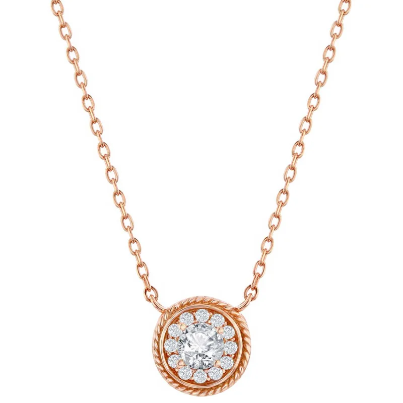 Women's necklaces fine-profile-Classic Women's Necklace - Rose Gold Plated Round CZ Rope Design Border | M-7086-RG