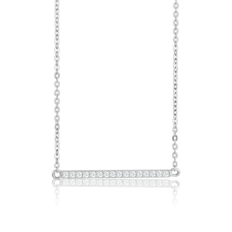 Women's necklaces whimsical-stone-Sterling Silver CZ Bar Necklace