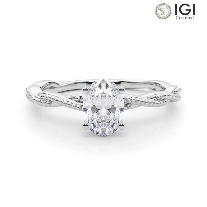 Women's engagement rings everlasting-cut-Anastasia Twisted Vine Oval Lab Grown Diamond Solitaire Engagement Ring IGI Certified