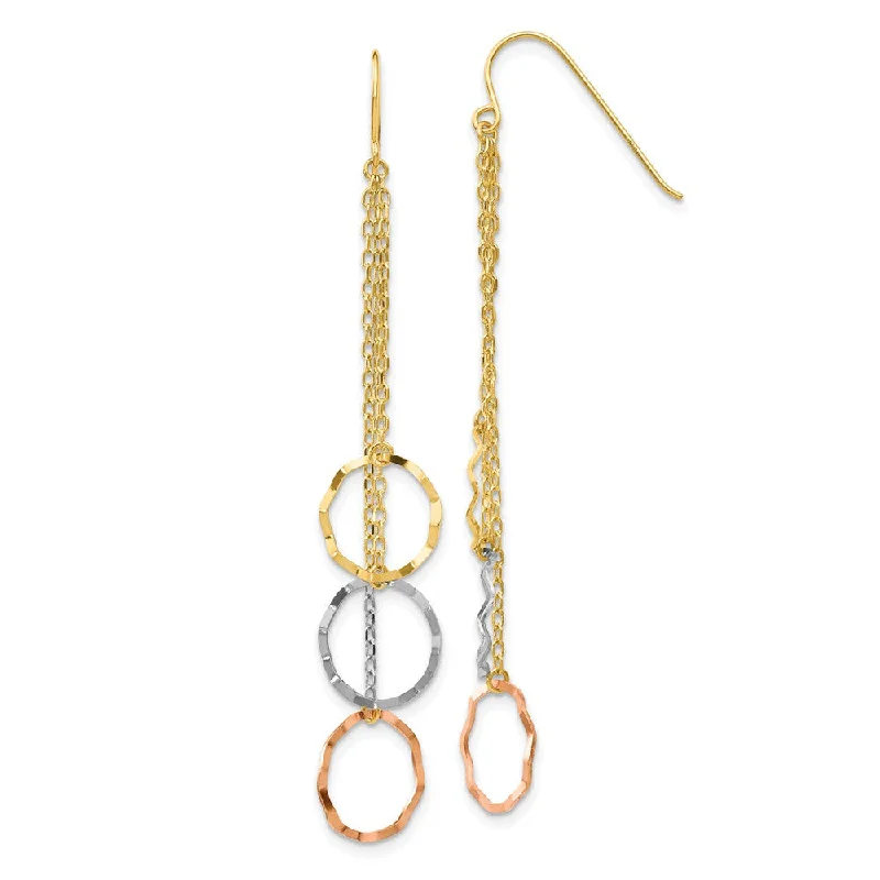 Women's earrings refined-pearl-Tri-Color Faceted Circles Chain Dangle Earrings in 14k Gold