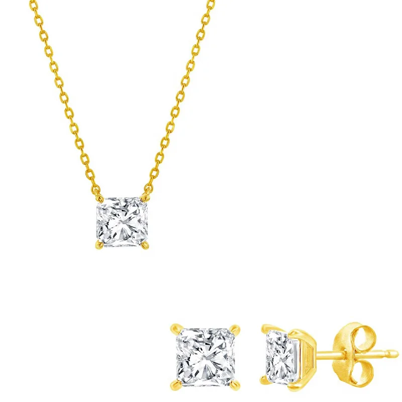 Women's necklaces luminous-stone-Classic Women's Necklace and Earrings Set - Gold Plated Princess Cut CZ | SET-611