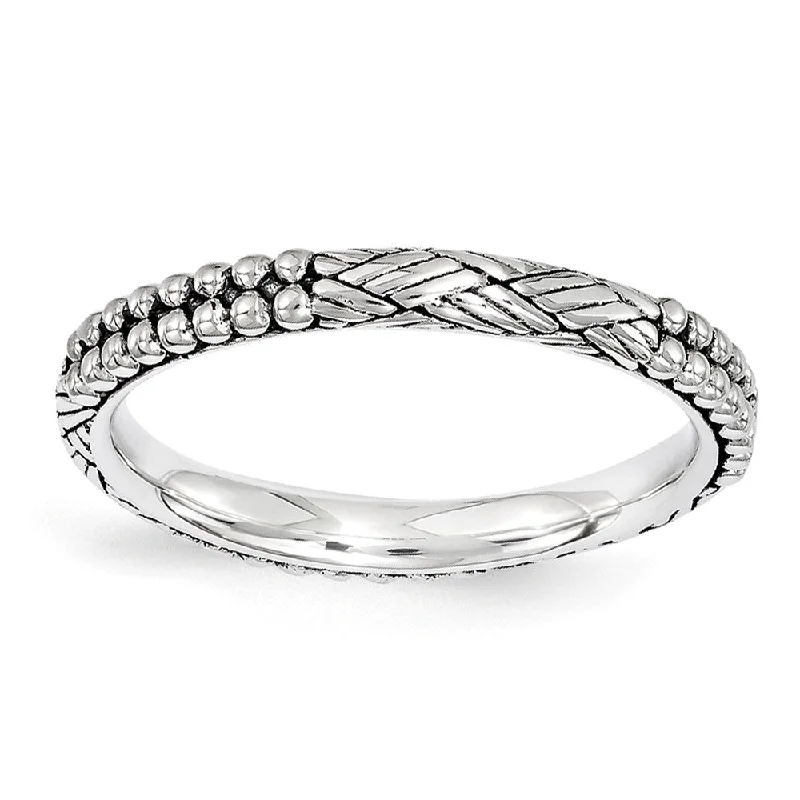 Women's rings bold-edge-2.5mm Antiqued Sterling Silver Stackable Patterned Band