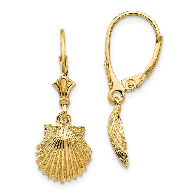 Women's earrings subtle-silver-10mm Scalloped Shell Lever Back Earrings in 14k Yellow Gold