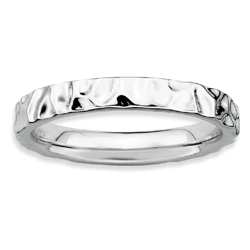 Women's rings bold-peach-3.25mm Sterling Silver Stackable Hammered Polished Band