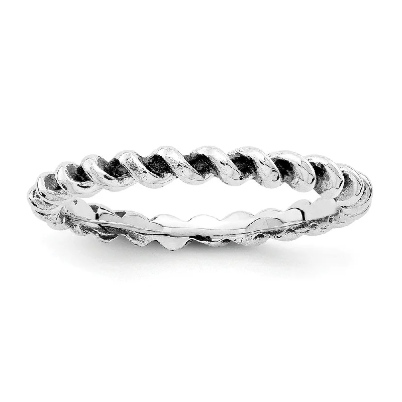 Women's rings crafted-chic-2.5mm Rhodium Sterling Silver Stackable Antiqued Twisted Band