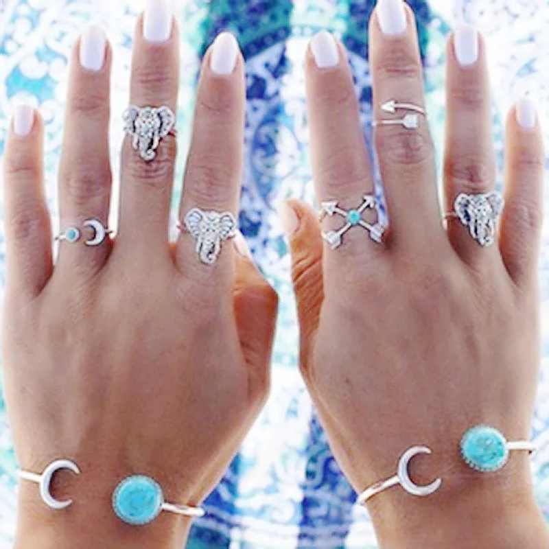 Women's rings lasting-gem-SEXY SPARKLES 6 pcs Nonadjustable Band Knuckle Midi Rings Blue Imitation Turquoise