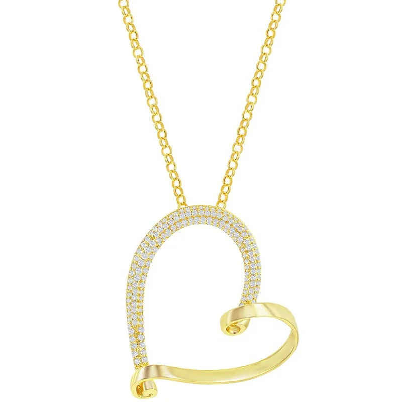 Women's necklaces soft-twinkle-Classic Women's Necklace - Gold Sterling Silver Micro Pave Large Heart | M-6985-GP