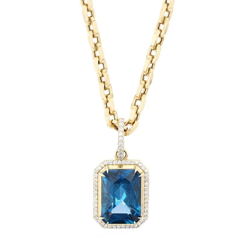 Women's necklaces everlasting-gem-14K London Blue Topaz Diamond Rectangle Pendant Chain Necklace - 28"  NG002754