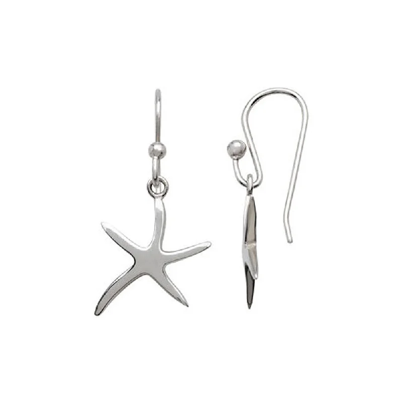 Women's earrings minimal-stud-Polished Pencil Starfish Dangle Earrings in Sterling Silver