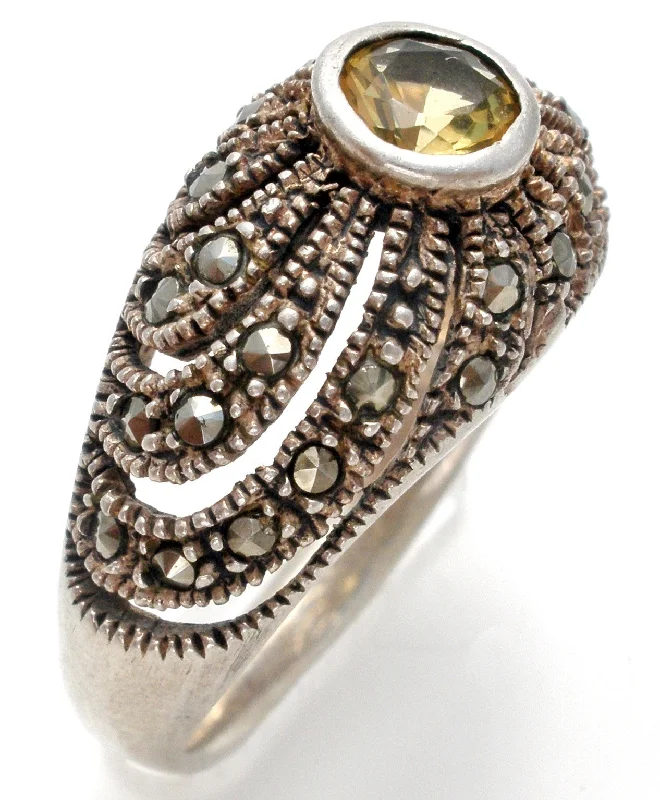 Women's rings mixed-metal-Sterling Silver Citrine & Marcasite Ring Size 8.5