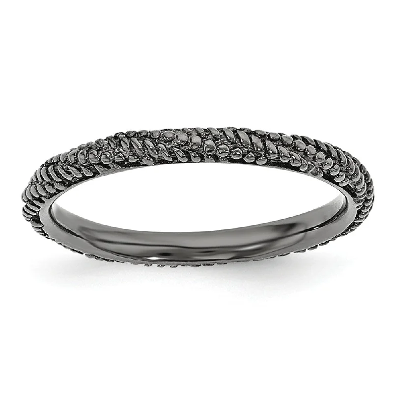 Women's rings event-ready-2.25mm Black Ruthenium Plated Sterling Silver Stackable Textured Band