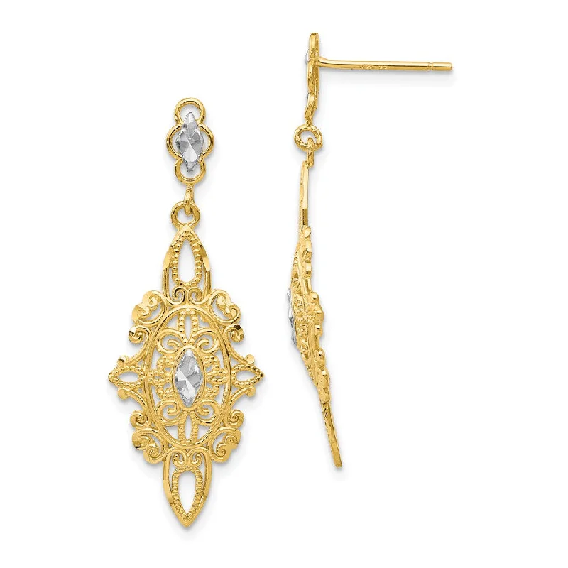 Women's earrings tiny-bar-Vintage Style Dangle Earrings in 14k Yellow Gold and Rhodium