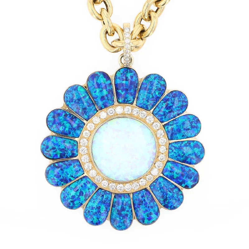 Women's necklaces whimsical-stone-14k Yellow Gold Opal Diamond Pendant Necklace NG002759