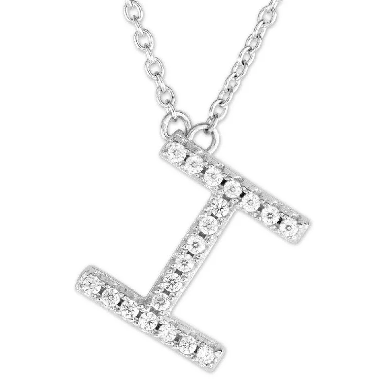 Women's necklaces festive-shine-Sterling Silver Micro Pave "I" Pendant Necklace