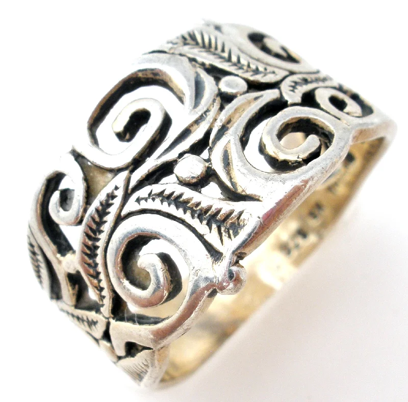 Women's rings ornate-luster-Wide Sterling Silver Open Work Band Size 8