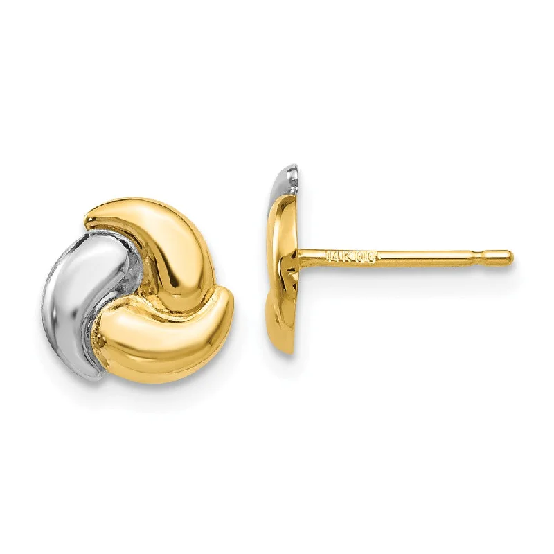 Women's earrings fine-gold-8mm 14k Yellow Gold and Rhodium Polished Two Tone Knot Post Earrings