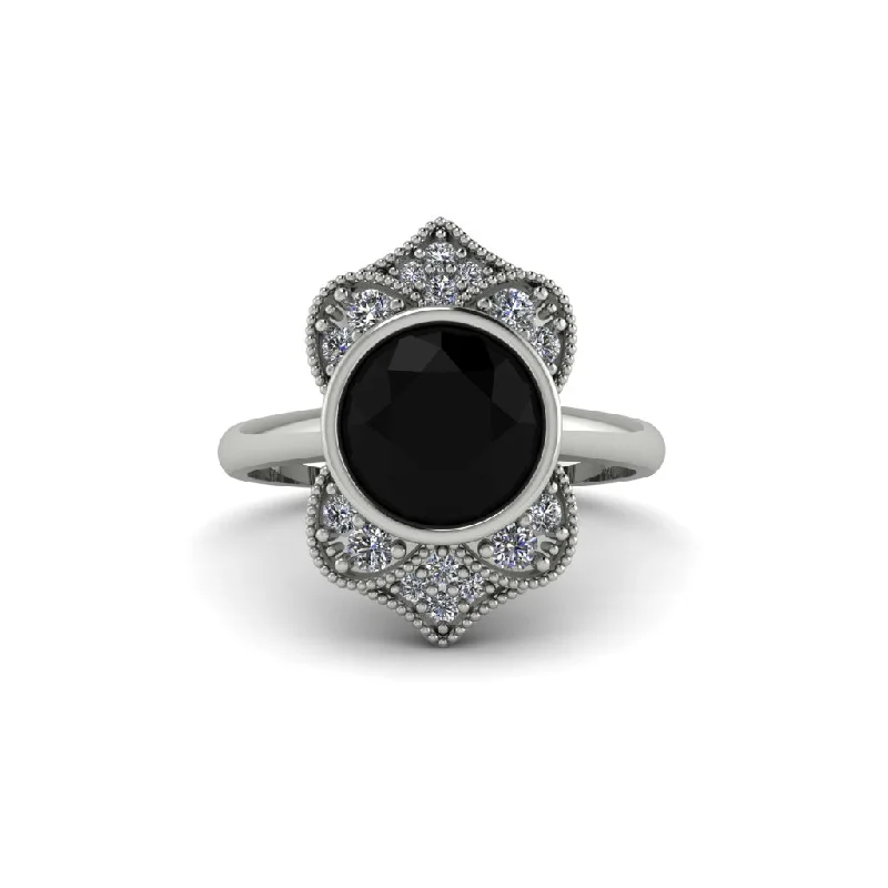 Women's engagement rings intricate-filigree-Black Diamond Bezel Vintage-Inspired Engagement Ring - Olive No. 9