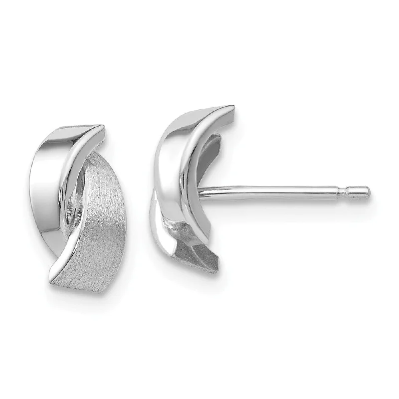 Women's earrings tiny-silver-Small Polished and Satin Crossover Post Earrings in 14k White Gold