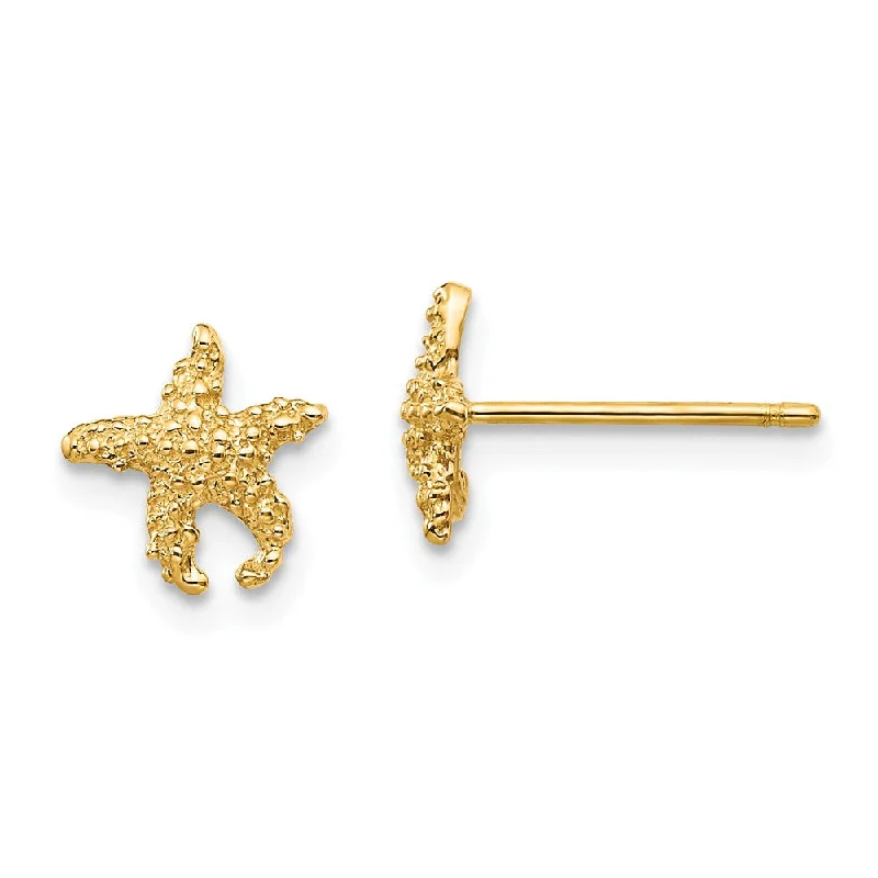 Women's earrings delicate-gold-8mm Textured Starfish Post Earrings in 14k Yellow Gold