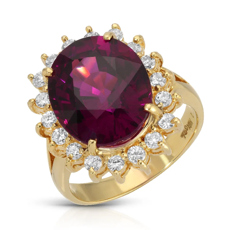 Women's rings casual-stone-Purple Garnet Diamond Ring