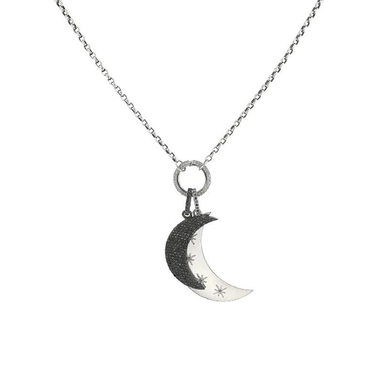 Women's necklaces floral-gold-Dark Side of the Moon Diamond Pendant Necklace N0002458