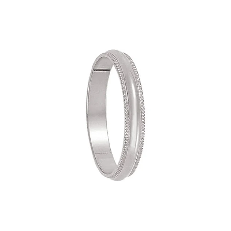 Women's rings bold-peach-3mm Milgrain Edge Domed Light Band in 14k White Gold