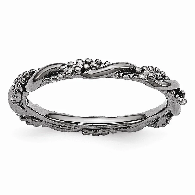 Women's rings bold-edge-2.25mm Black Plated Sterling Silver Stackable Beaded Twist Band