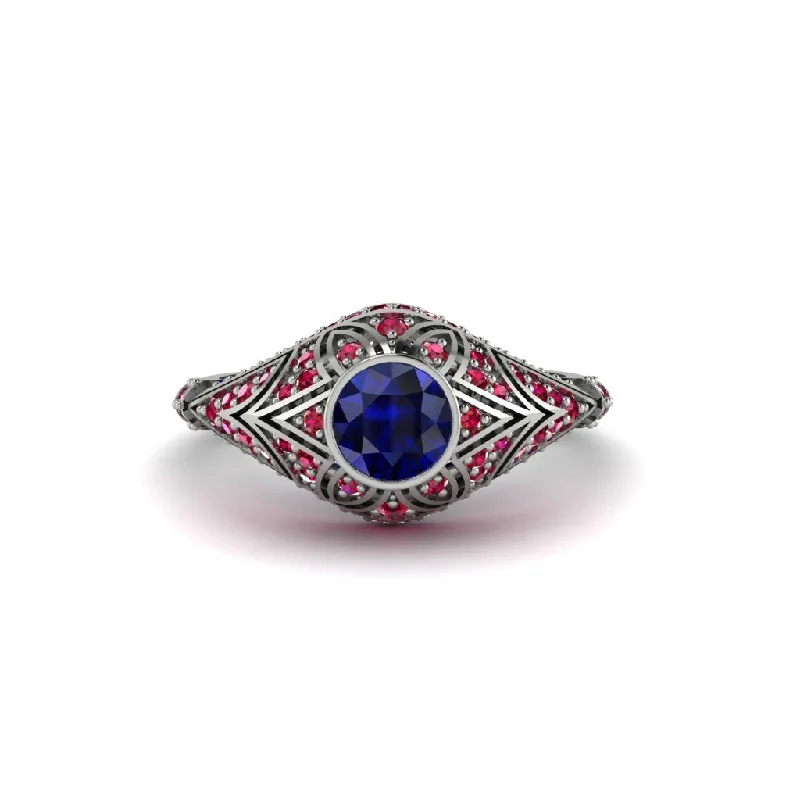 Women's engagement rings festive-sparkle-Sapphire Bezel Vintage Filigree Engagement Ring - Kendall No. 60