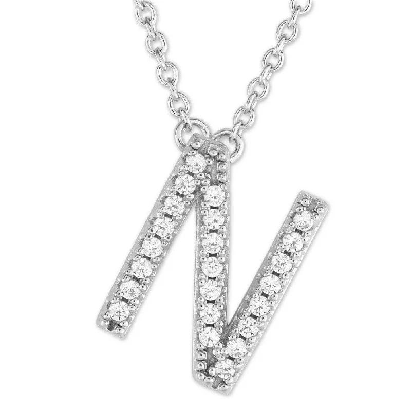 Women's necklaces hand-woven-Sterling Silver Micro Pave "N" Pendant Necklace