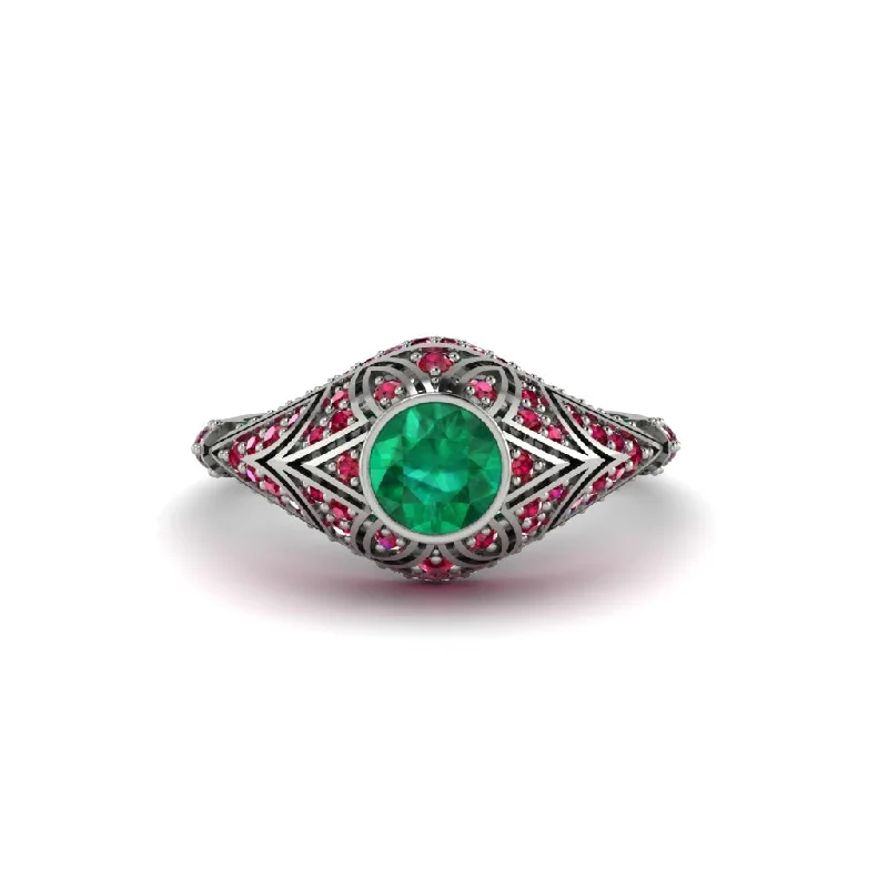 Women's engagement rings vintage-sparkle-Emerald Bezel Vintage Filigree Engagement Ring - Kendall No. 51