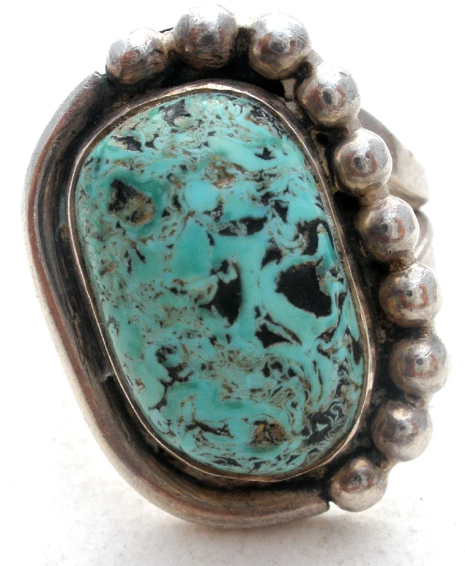 Women's rings snug-fit-Vintage Turquoise Sterling Silver Ring Size 6.5