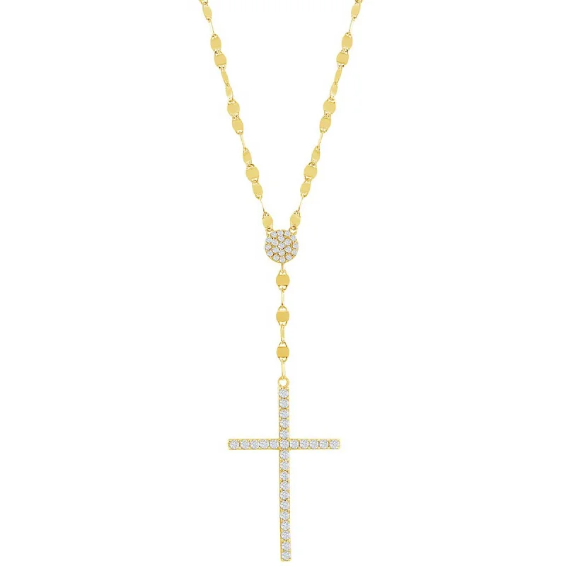 Women's necklaces gentle-length-Classic Women's Necklace - Gold Plated White CZ Stone Cross Mirror Chain | M-6997-GP