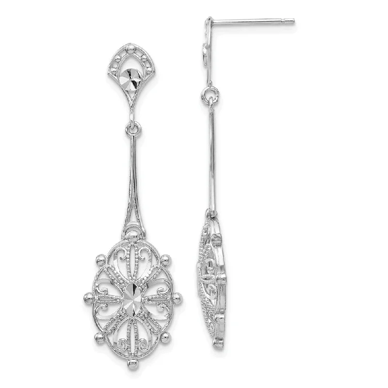 Women's earrings delicate-hoop-Diamond-cut Filigree Dangle Earrings in 14k White Gold