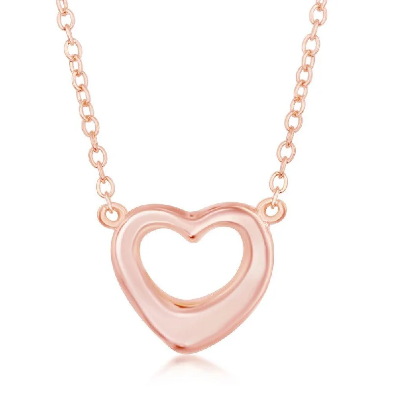 Women's necklaces playful-pendant-Sterling Silver Rose Gold Plated Puffed Open Heart Necklace