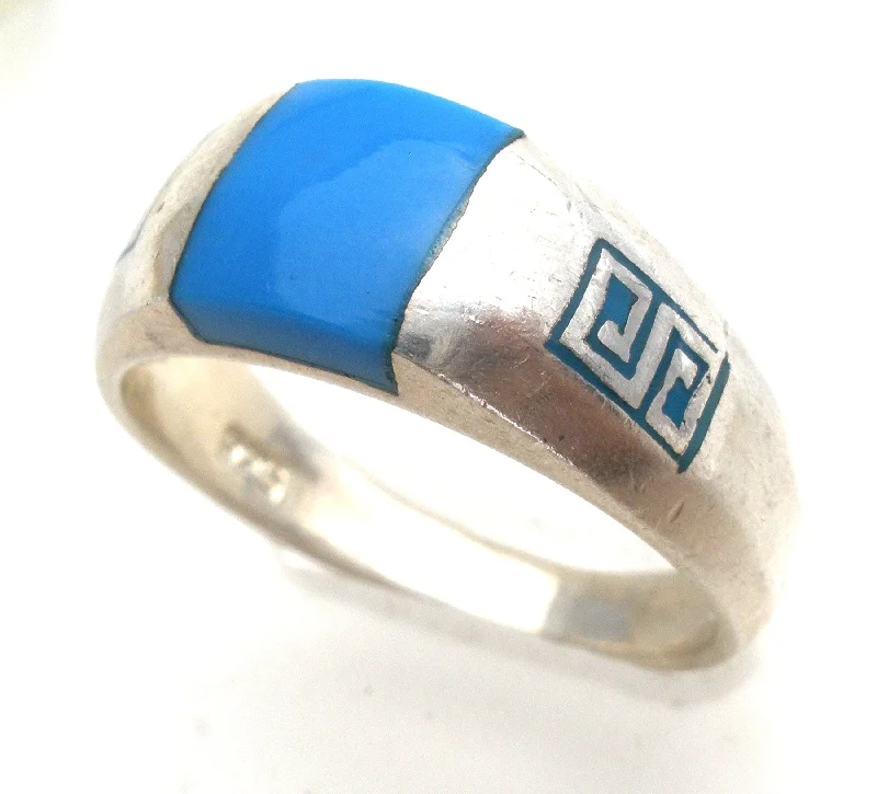 Women's rings sleek-wave-Sterling Silver Inlay Turquoise Ring Size 8.5