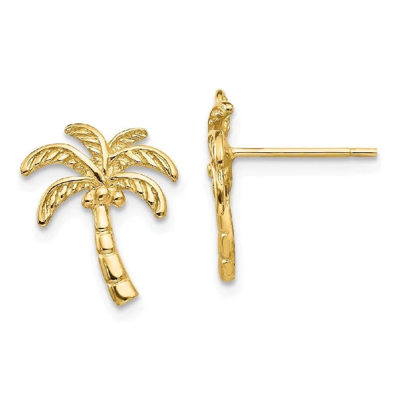 Women's earrings polished-dot-Coconut Palm Tree Post Earrings in 14k Yellow Gold