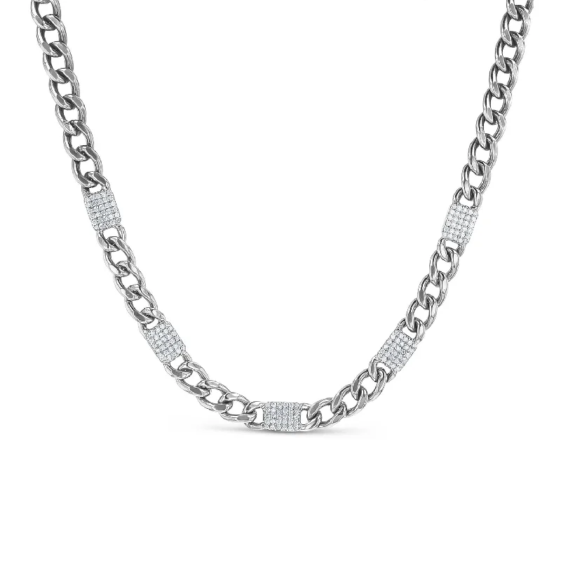 Women's necklaces botanical-Flat Curb Chain Necklace with Diamond Tile Stations N0002821