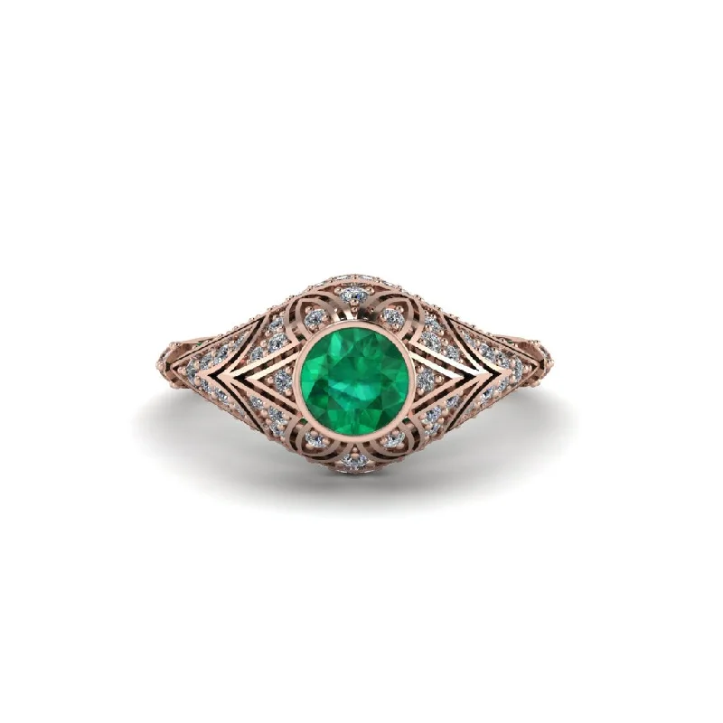 Women's engagement rings playful-design-Emerald Bezel Vintage Filigree Engagement Ring - Kendall No. 5