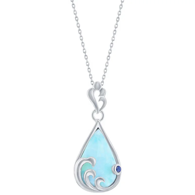 Women's necklaces luxe-daily-Caribbean Treasures Women's Necklace - Larimar and Blue CZ Pearshaped Wave | M-6909