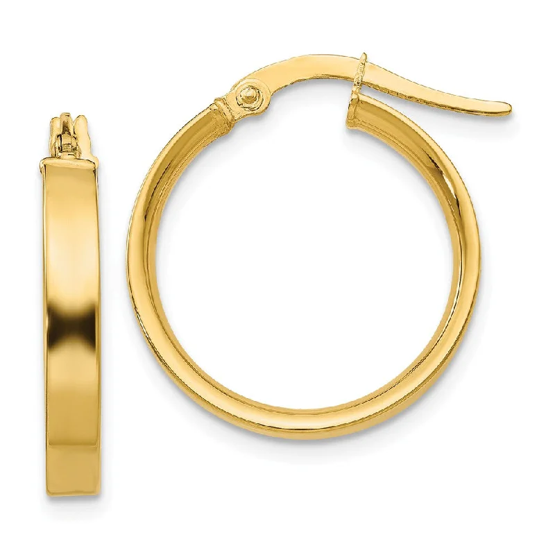 Women's earrings delicate-bar-3mm, 14k Yellow Gold Polished Round Hoop Earrings, 18mm (11/16 Inch)