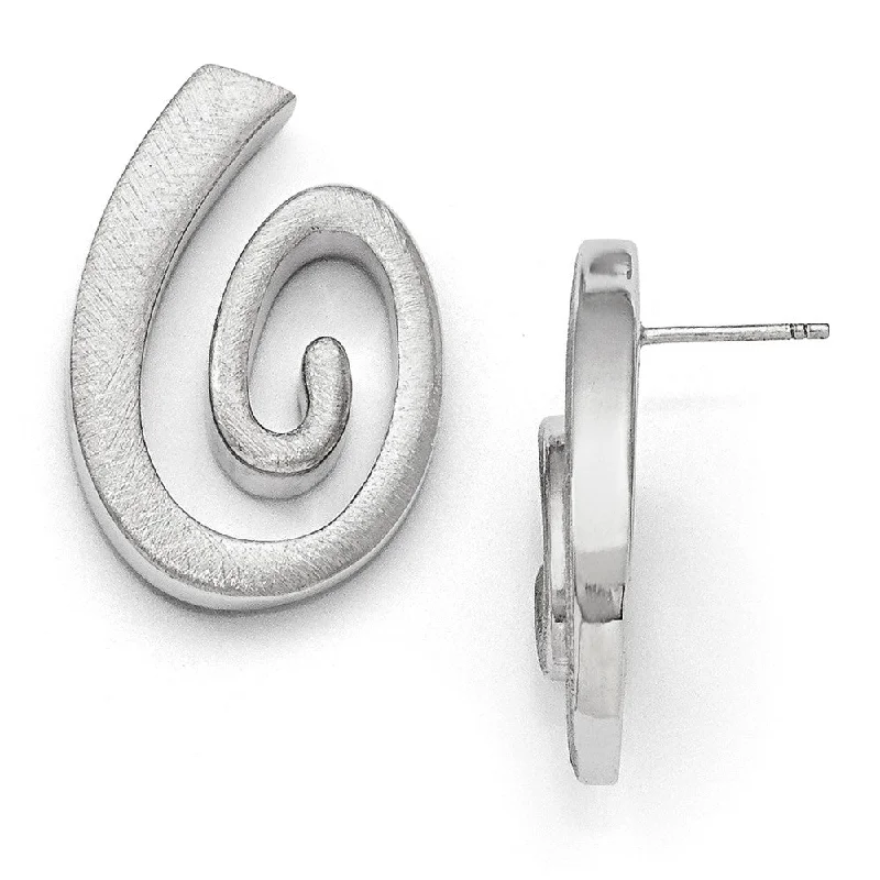 Women's earrings fine-bar-Textured Coil Post Earrings in Sterling Silver, 30mm (1 1/8 in)