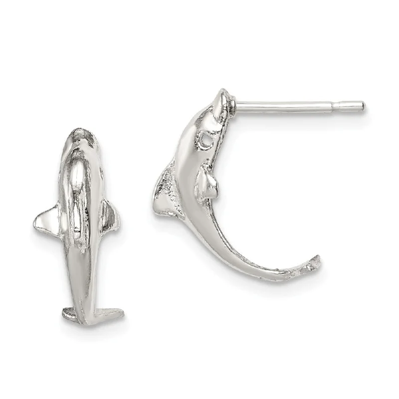 Women's earrings tiny-pearl-Polished Dolphin Drop Post Earrings in Sterling Silver