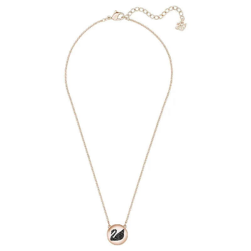 Women's necklaces elegant-token-Swarovski Women's Necklace - Round Rose Gold and Black Swan Design Pendant | 5459059