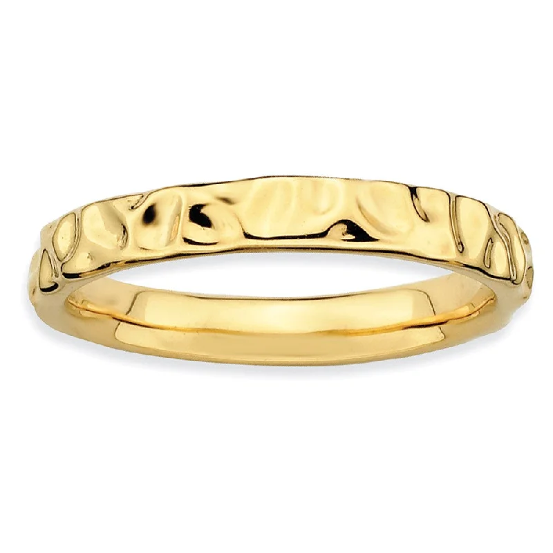 Women's rings bold-cut-stone-3.25mm 14k Yellow Gold Plated Sterling Silver Hammered Stackable Band