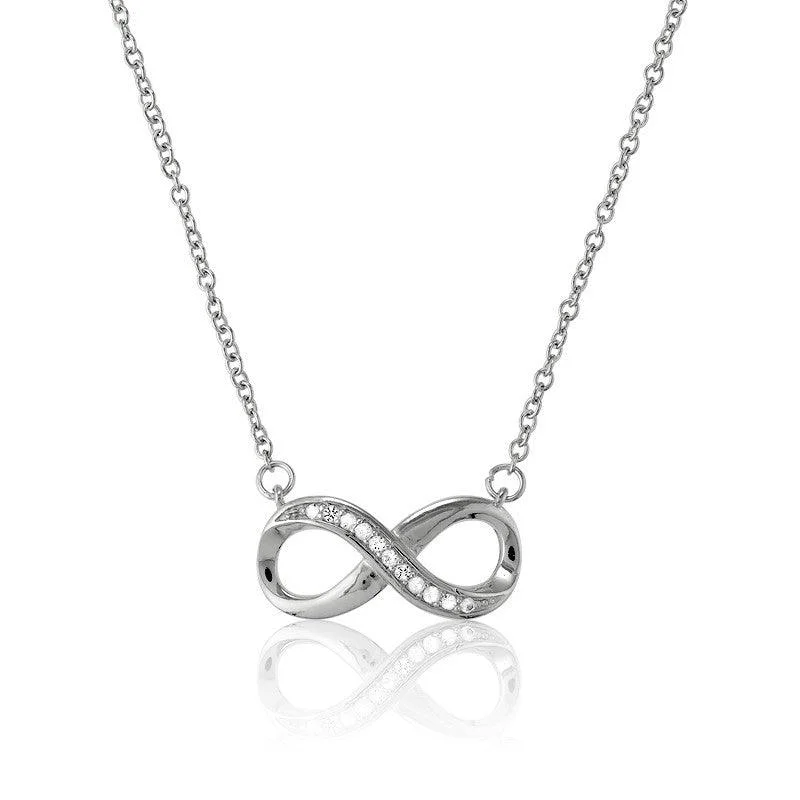 Women's necklaces sculpted-chic-Sterling Silver Half White Topaz Infinity Necklace