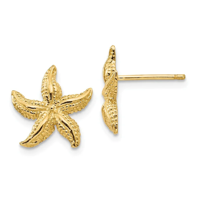 Women's earrings polished-stud-13mm Polished Textured Starfish Post Earrings in 14k Yellow Gold