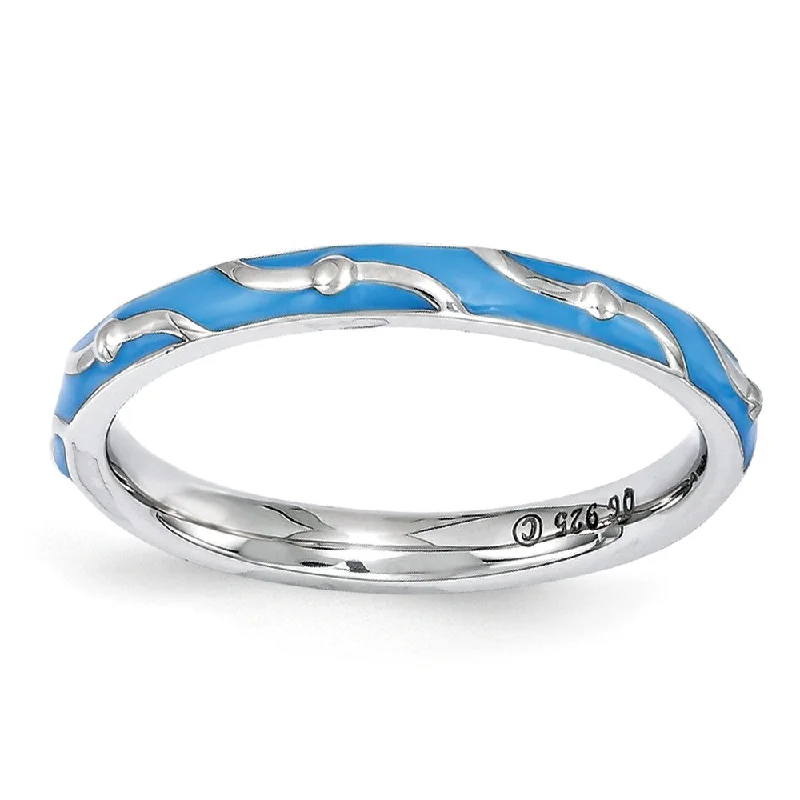 Women's rings micro-gold-2.5mm Sterling Silver Stackable Expressions Blue Enamel Band