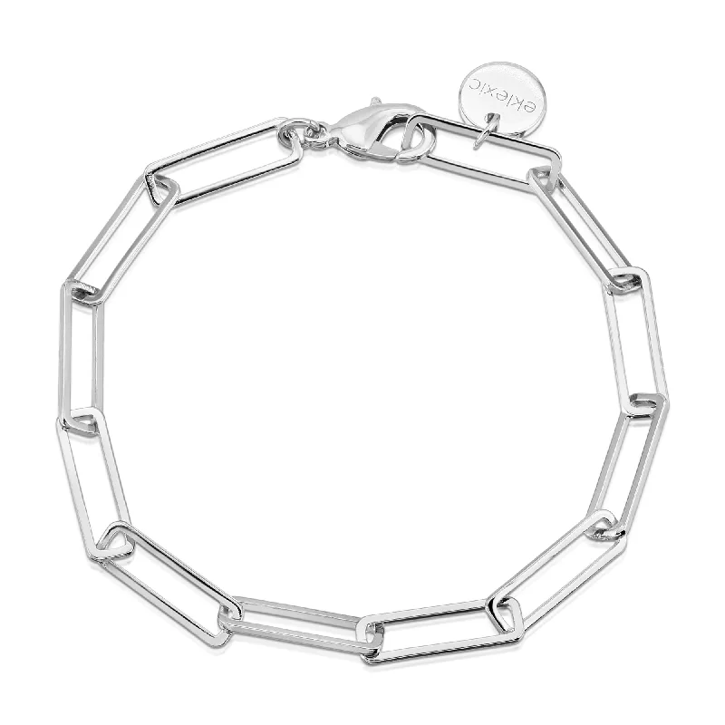 Unisex bracelets event-stone-Silver Large Rectangle Link Chain Bracelet