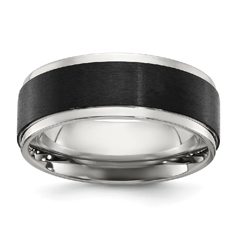 Women's rings angular-design-Men's 8mm Stainless Steel Two Tone Ridged Edge Standard Fit Band