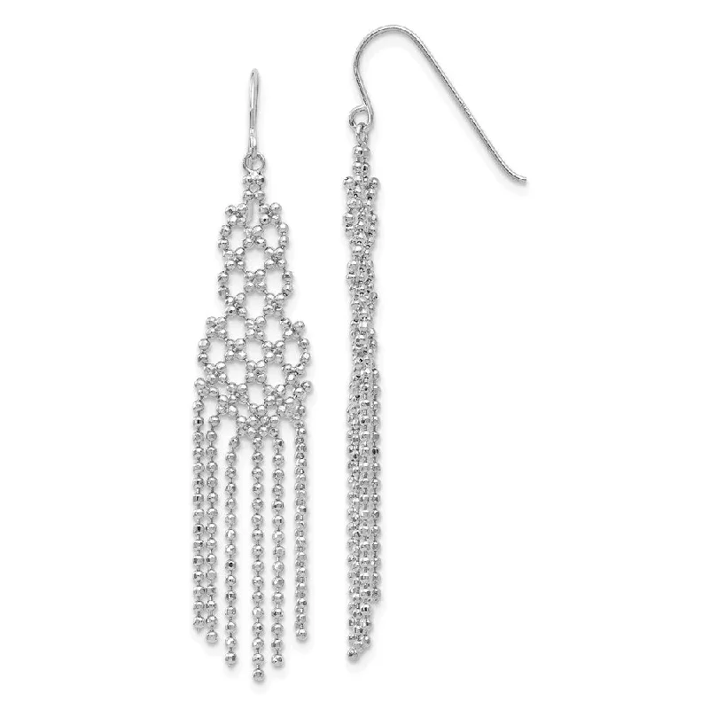 Women's earrings fine-twist-Diamond-cut Beaded Chandelier Earrings in 14k White Gold